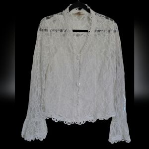 Patrick Christopher Chic White Lace Button-Up Blouse Size 14